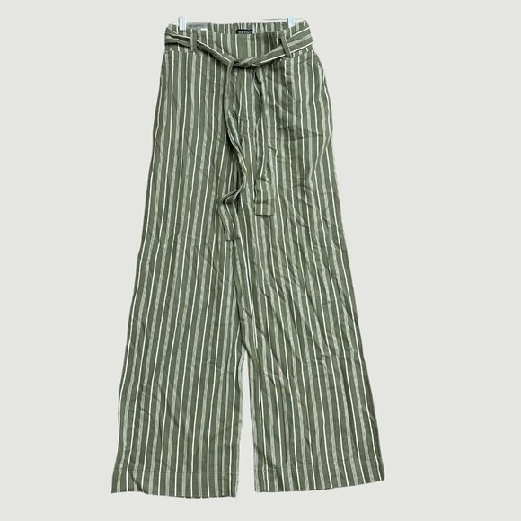 SoundStyle Pants - NEW Soundstyle Striped Women's S Green Linen Blend Wide-Leg Pants